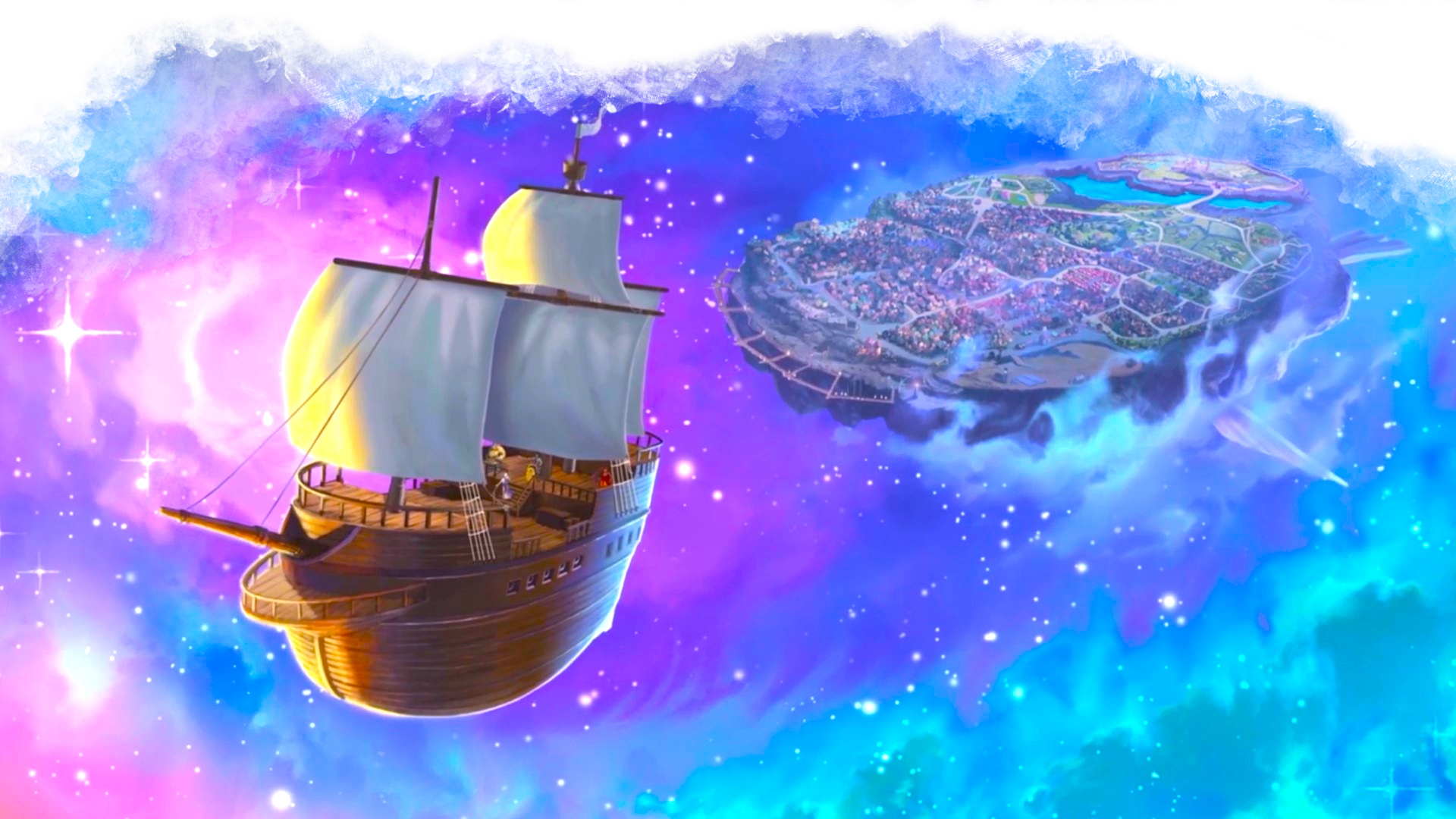 Ship flying away from the Rock of Bral